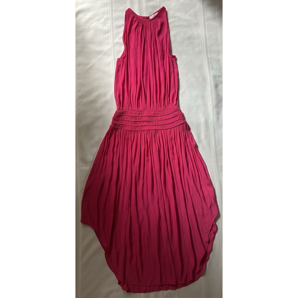 Ramy Brook New York Audrey Smocked MidiDress Women’s XS Satin Pink Orig $425 EUC - Picture 7 of 16